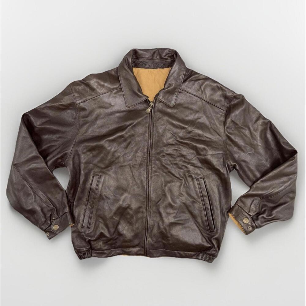 Weatherproof Jacket Brown Beige Leather Suede Reversible Zip Coat Size Medium